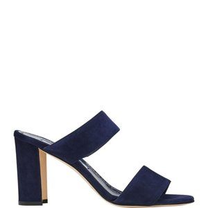 NWT Manolo Blahnik Navy Soft Suede Sandals